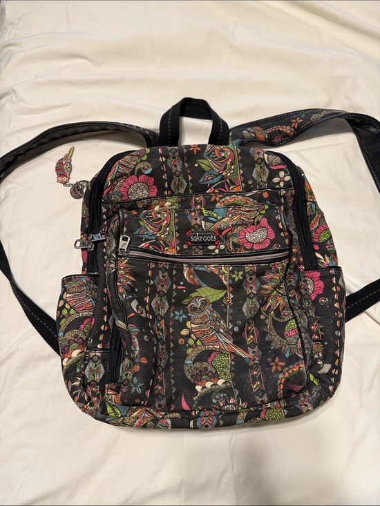 Sakroots Handbags - Sakroots Black Multicolor Floral & Owl Print Backpack